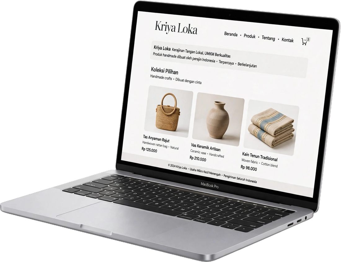 Contoh website toko kerajinan buatan Situva di laptop